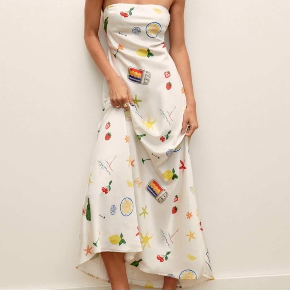For Love & Lemons White Strapless Maxi Dress with Multicolor Summer Motifs - Picture 2 of 11